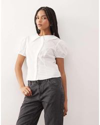 Reclaimed Vintage - Neat Fit Shirt With Asymmetric Buttons And Puff Sleeve - Lyst