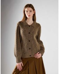 Glamorous - Ribbed Collar Cable-Knit Cardigan - Lyst
