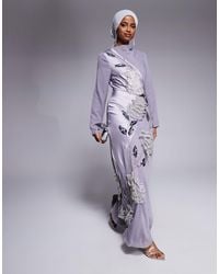 ASOS - Satin Chiffon Mix Embellished Maxi Dress With Cowl Neck - Lyst