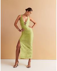 ASOS - Metallic Plisse Cross Back Midi Dress With Gold Shell Trim - Lyst