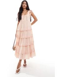 Miss Selfridge - Lace Broderie Trim Babydoll Maxi Dress - Lyst