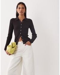 Brave Soul - Compact Knit Cardigan With Collar - Lyst