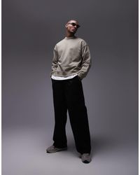 TOPMAN - Oversized Fit Linen Blend Crew Sweatshirt - Lyst