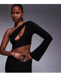 Kaiia - Exclusive Double Layered Slinky One Sleeve Cut Out Crop Top Co-Ord - Lyst