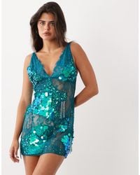ASOS - Sheer Lace Cami Mini Dress With Placement Embellishment - Lyst