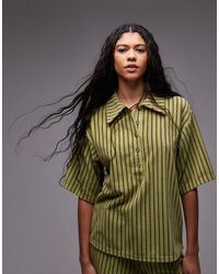 TOPSHOP - Stripe Towelling Boxy Polo Co-Ord - Lyst