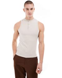 ASOS - Camiseta color piedra entallada sin mangas con cuello panadero - Lyst
