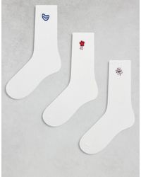 Monki - 3 Pack Ankle Socks With Embroidered Motif - Lyst