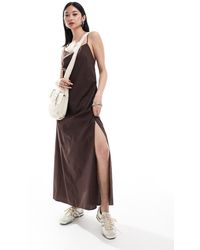 Monki - Maxi Dress With Strappy Open Back And Split Leg - Lyst