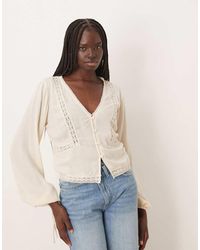 ASOS - Textured Long Sleeve Lace Insert Blouse - Lyst