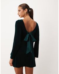 Nobody's Child - Joelle Velvet Boat Neck Scoop Back Bow Detail Mini Dress - Lyst