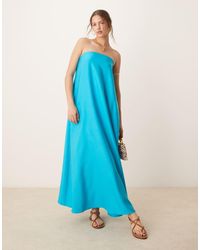 ASOS - Vestido Largo Azul Con Escote Palabra De Honor De Cupro De - Lyst