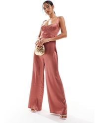 ASOS - Lace Mix Corset Detail Wide Leg Satin Jumpsuit - Lyst