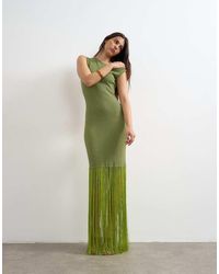 TOPSHOP - Gebreide Geribbelde Maxi Jurk Met Kwastjes - Lyst