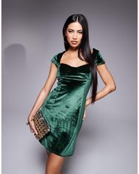 ASOS - Velvet Cap Sleeve Sweetheart Neck Mini Dress - Lyst