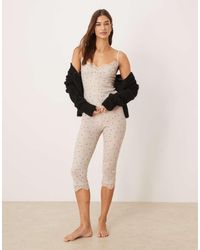 ASOS - Honey Slinky Polka Dot Capri Pant Pyjama With Lace Trim - Lyst