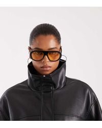ASOS - Asos Design Curve Clean Leather Look Funnel Track Bomber Jacket - Lyst