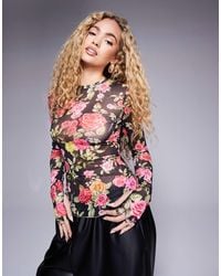 AFRM - – kaylee – langärmliges oberteil aus netzstoff mit rosen-tapeten-print - Lyst