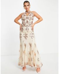 Goddiva High Neck Patterned Sequin Prom Maxi Dress - Multicolour