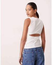 Calvin Klein - Woven Label Rib Tank Top With Cutout Back - Lyst