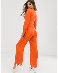 NA-KD Neon Plunging V- Cut Jumpsuit - Orange
