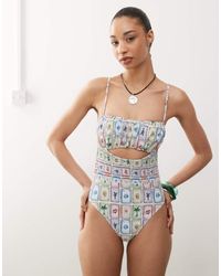 Reclaimed (vintage) - Swimsuit With Shirred Waist And Cut Out Detail - Lyst