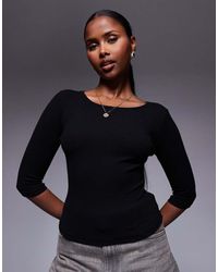 Princess Polly - Top Con Mangas 3/4 Y Cuello Recto De Tejido Rico En Algodón Elaia De - Lyst