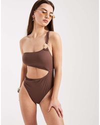 4th & Reckless - One Shoulder Metal Ring Detail Cut Out Swimsuit - Lyst