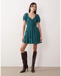 knee length dresses for ladies ASOS DESIGN puff sleeve square neck mini dress in black  ASOS Sample Sale