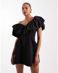 ASOS - Structured One Shoulder Mini Dress With Contrast Taffeta Scrunch Neckline - Lyst