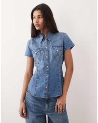 Wrangler - Camisa Vaquera De Estilo Wéstern Con Lavado Azul Medio Y Botones De - Lyst