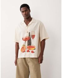 ASOS - Oversized Seersucker Shirt With Placement Print - Lyst