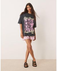 ASOS - T-Shirt Oversize Color Antracite Slavato Con Grafica Di Mercato Dei Fiori - Lyst