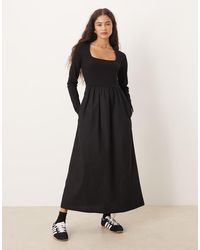 Threadbare - Vestito Midi A Maniche Lunghe Con Scollo Squadrato E Gonna - Lyst