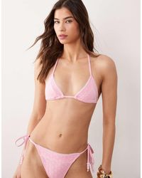 Miss Selfridge - Pointelle Lace Trim Triangle Bikini Top - Lyst