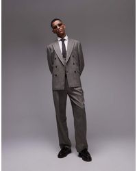 TOPMAN - Premium Wide Leg Wool Mix Striped Herringbone Suit Trouser - Lyst