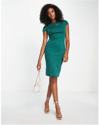 Closet - Vestito longuette smeraldo con maniche a sbuffo e dettagli stile corsetto - Lyst