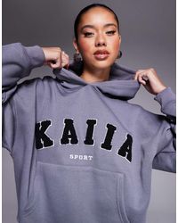 Kaiia - Felpa Sportiva Oversize Con Cappuccio E Logo Scuro - Lyst