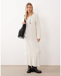 4th & Reckless - Wool-blend Cable Knit V-neck Maxi Jumper Dress - Lyst