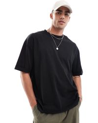 ASOS - Camiseta negra extragrande con mangas vueltas - Lyst