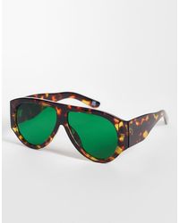 ASOS - Wide Temple Aviator Fashion Glasses With Bright Green Lens - Lyst