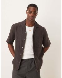 Mango - Camisa Marrón Holgada De Manga Corta De Tejido Texturizado De Algodón De - Lyst