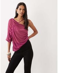 ASOS - Semi Sheer Knit Look One Shoulder Top With Ruching - Lyst