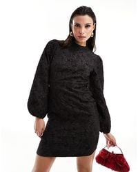 Vila - High Neck Mini Dress With Volume Sleeves - Lyst