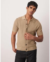 Mango - T-shirt boutonné en maille - beige - Lyst
