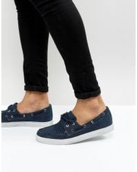 Armani Jeans Washed Canvas Boat Shoes In Navy - Blue