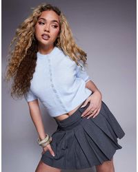River Island - Cardigan A Maniche Corte Chiaro - Lyst