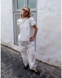 Daisy Street - X Emma Jean Barrel Pull On Trousers With Broderie Panel - Lyst