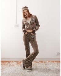 Noisy May - Sweat à capuche court d'ensemble en velours zippé - vison - Lyst