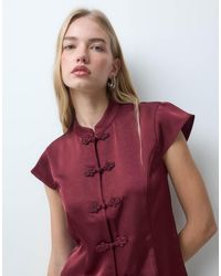 Object - Top A Maniche Corte Stile Alla Coreana Bordeaux - Lyst